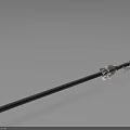 Exquisite Spear With Black Long Shaft Silver Metal Spearhead And Base On Light Blue Background