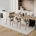 Modern Open Kitchen Interior With Stylish Bar Counter And Dining Chairs 3d model