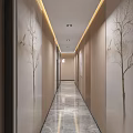 Modern Elevator Hallway Design With Marble Floor Wall Decor And Recessed Lighting 3d model