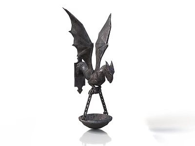 Winged Dragon Metal Sculpture With Decorative Stand And Bowl Base Design 3d model