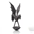 Winged Dragon Metal Sculpture With Decorative Stand And Bowl Base Design