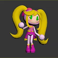 Cute Cartoon Game and Movie Character with Blonde Pigtails Green Eyes and Pink Outfit