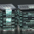 Twin Modern Office Buildings With Glass Curtain Walls And Illuminated Windows Transparent Rooftop