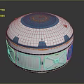 Cartoon Scene Dome Structure With White Blue Yellow Accents Round Top And Windows Design