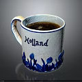 Decorative Holland Themed Ceramic Mug Featuring Blue Tulips And Coffee Inside