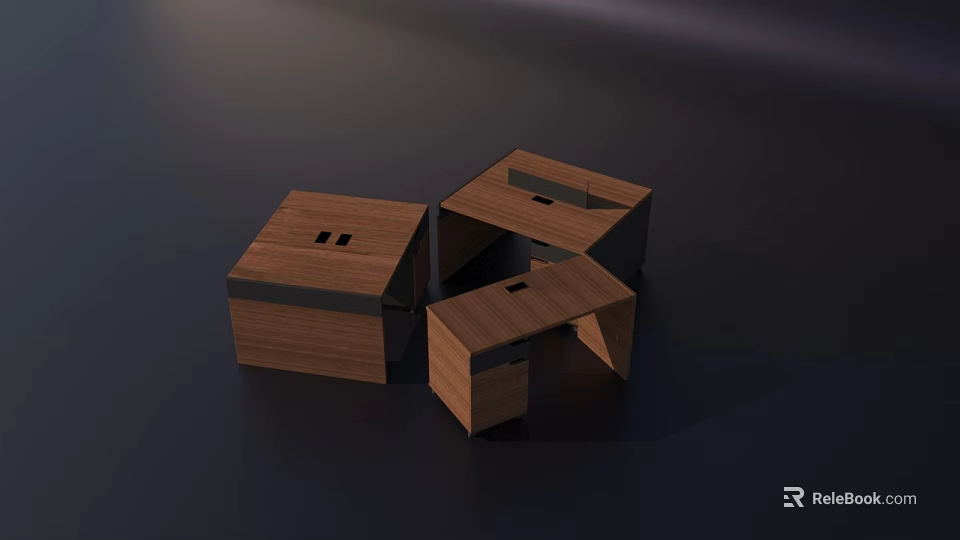 Modern Wooden Office Desks With Modular Geometric Structure And Multiple Units 3d model