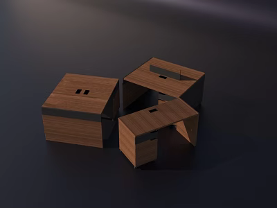 Modern Wooden Office Desks With Modular Geometric Structure And Multiple Units 3d model