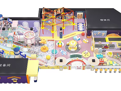 Colorful Indoor Playground Design With Climbing Frames Slide Ball Pit Equipment Room And Storage Space 3d model