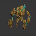Mythical Stone Creature With Blue Glowing Appendages And Rock Formation Structure