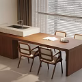 Modern Wooden Dining Table Set With Four Chairs And Light Cushions 3d model