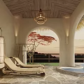 Serene SPA Sauna Retreat With Wooden Ceiling Natural Light And Comfortable Seating