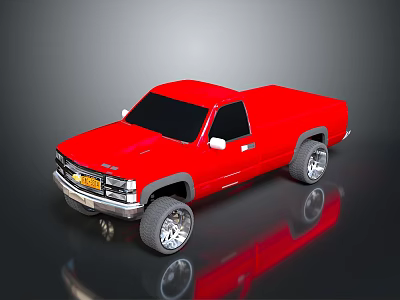 Red Pickup Truck With Shiny Chrome Wheels And Reflective Exterior Surface 3d model