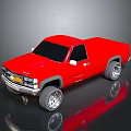 Red Pickup Truck With Shiny Chrome Wheels And Reflective Exterior Surface