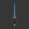 Ornate Fantasy Sword With Blue Blade Golden Accents And Black Hilt