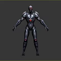 Futuristic Sci Fi Game And Movie Character With Silver Red Mechanical Armor And Detailed Body