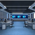Modern Conference Room Interior Design With Multiple Screens Computers And Office Chairs 3d model