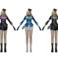 Game And Movie Female Character With Different Uniform Style Outfits And Hats