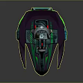 Futuristic Cosmic Spaceship with Purple Green Streamlined Structure and Red Top Components Design