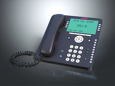 Black Digital Landline Phone With Caller ID Display Screen Numeric Keypad And Coiled Cord 3d model