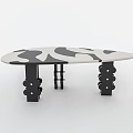 Modern Dining Table With Black And White Abstract Pattern Top And Unique Geometric Legs 3d model