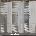 White Foldable Room Divider With Grid Design And Small Blue Patterns For Indoor Decoration