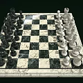 Classic Chess Set With Marble Checkerboard And Black White Pieces 3d model