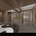 Modern Lobby Interior With Wooden Paneling White Reception Desk And Marble Floor