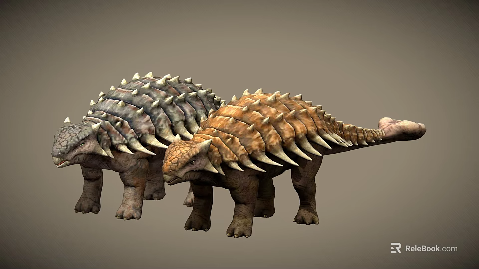 Two Armored Dinosaurs With Spiked Backs In 3D Render Design 3d model 