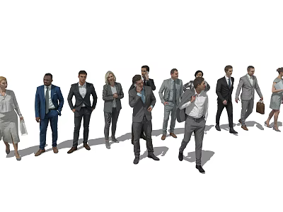 Group of Business Professionals Standing in Line Wearing Formal Suits and Attire 3d model