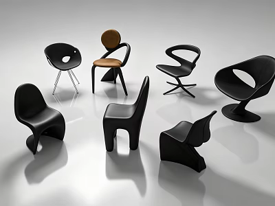 Modern Single Chair Collection With Various Black Stylish Design Models 3d model