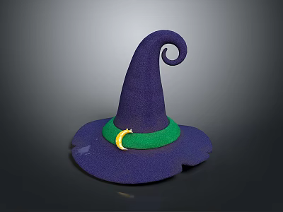 Purple Witch Hat With Green Band And Yellow Crescent Decoration For Daily Use 3d model