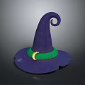 Purple Witch Hat With Green Band And Yellow Crescent Decoration For Daily Use