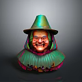A Magical Witch Woman With Green Pointed Hat And Green Cloak Colorful Details