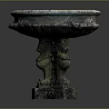 Antique Decorative Stone Basin With Intricate Carvings And Mythical Creature Base