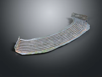 Ancient Curved Metal Artifact With Parallel Stripes And Blue Green Patina Surface 3d model