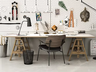 Modern Desk and Chair Workbench Desk and Chair Furnishings Combination 3d model
