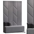 Gray Geometric Pattern Upholstered Wall Panels Interior With Modern Sofa Seat And Pillows 3d model