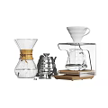 White Glass Coffee Cup With Pour Over Design Wooden Base And Metal Brewing Parts
