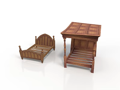 Classic Wooden Furniture Set Featuring Small Bed And Traditional Table Design 3d model