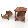 Classic Wooden Furniture Set Featuring Small Bed And Traditional Table Design