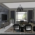 Modern Dining Room Interior With Stylish Dining Table Chandelier And Wall Decor