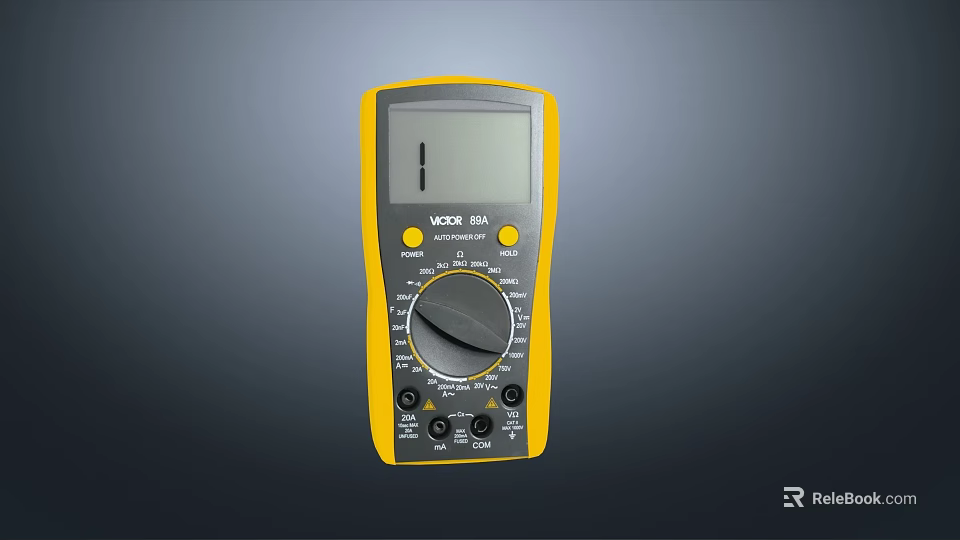 Yellow And Black VC9205 Digital Multimeter With Display And Dial Knob 3d model 