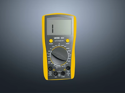 Yellow And Black VC9205 Digital Multimeter With Display And Dial Knob 3d model