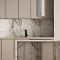 Modern Kitchen Interior With Light Colored Cabinets And Marble Countertop Backsplash 3d model
