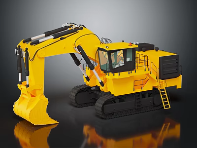 Yellow Heavy Duty Crawler Excavator With Large Bucket And Operator Cab 3d model