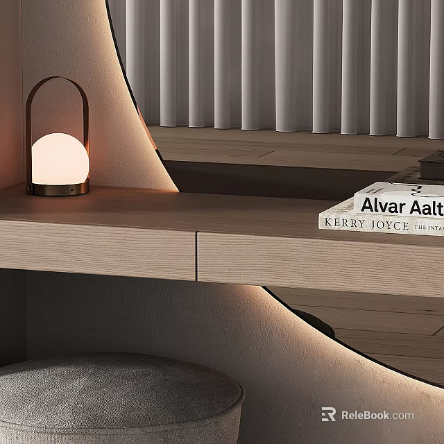 Modern Foyer Hallway Design With Wooden Shelf Lamp And Books 3d model 