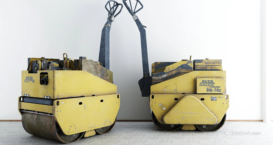 Heavy Duty Yellow Industrial Rollers With Double Drums For Construction Engineering Projects 3d model 