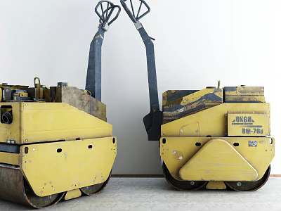 Heavy Duty Yellow Industrial Rollers With Double Drums For Construction Engineering Projects 3d model
