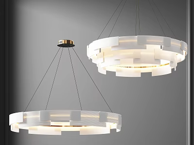 Two Contemporary White Chandeliers With Circular Layered Design And Warm Lighting 3d model