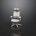 Ergonomic Office Chair With Gray White Design Headrest Armrest And White Wheels On Dark Background